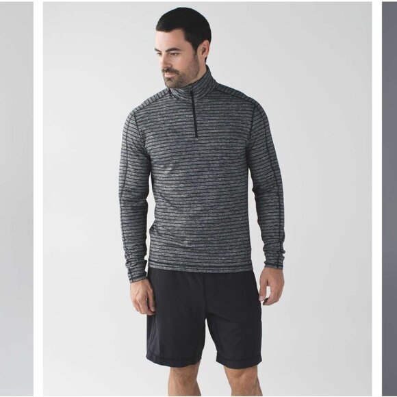 Lululemon Surge Warm 1/2 Zip Raven Stripe Black Heathered Black Ptp 21.5 - Picture 8 of 10